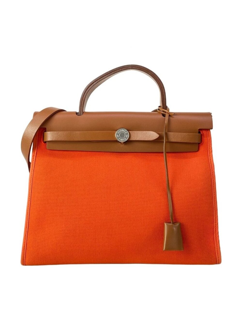 Hermes Handbag Herbag Zip 31 PM Orange Brown Silver